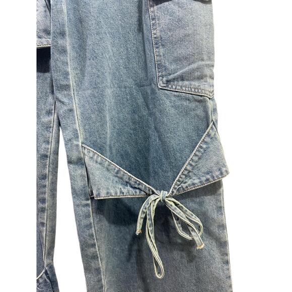 Cider Denim Jeans Womans Size Large Light Blue Cargo Tie Detail Wide Leg Denim - Picture 8 of 13